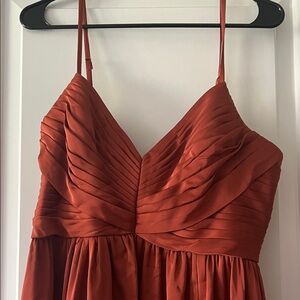 Azazie Rust Orange Pleated Spaghetti-Strap Maxi Dress